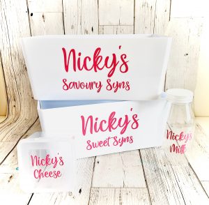 Personalised Treat Containers, cheese tub & milk bottle - Image 3