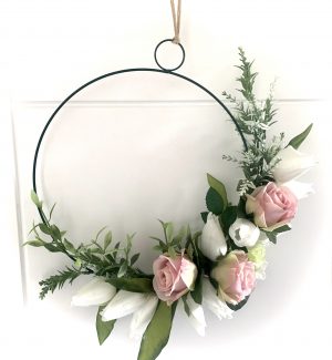 Floral BoHo Hoop With Tulips And Vintage Pink Roses
