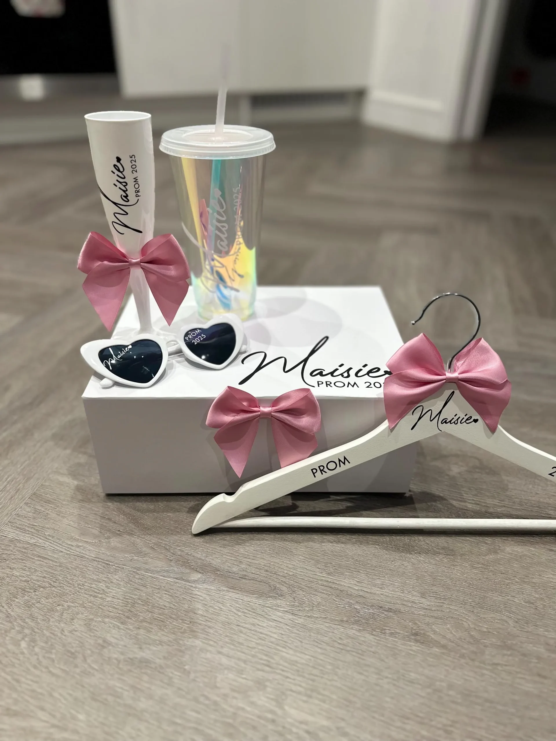 Personalized Prom Gift Set | Dress Hanger, Flute & Cold Cup
