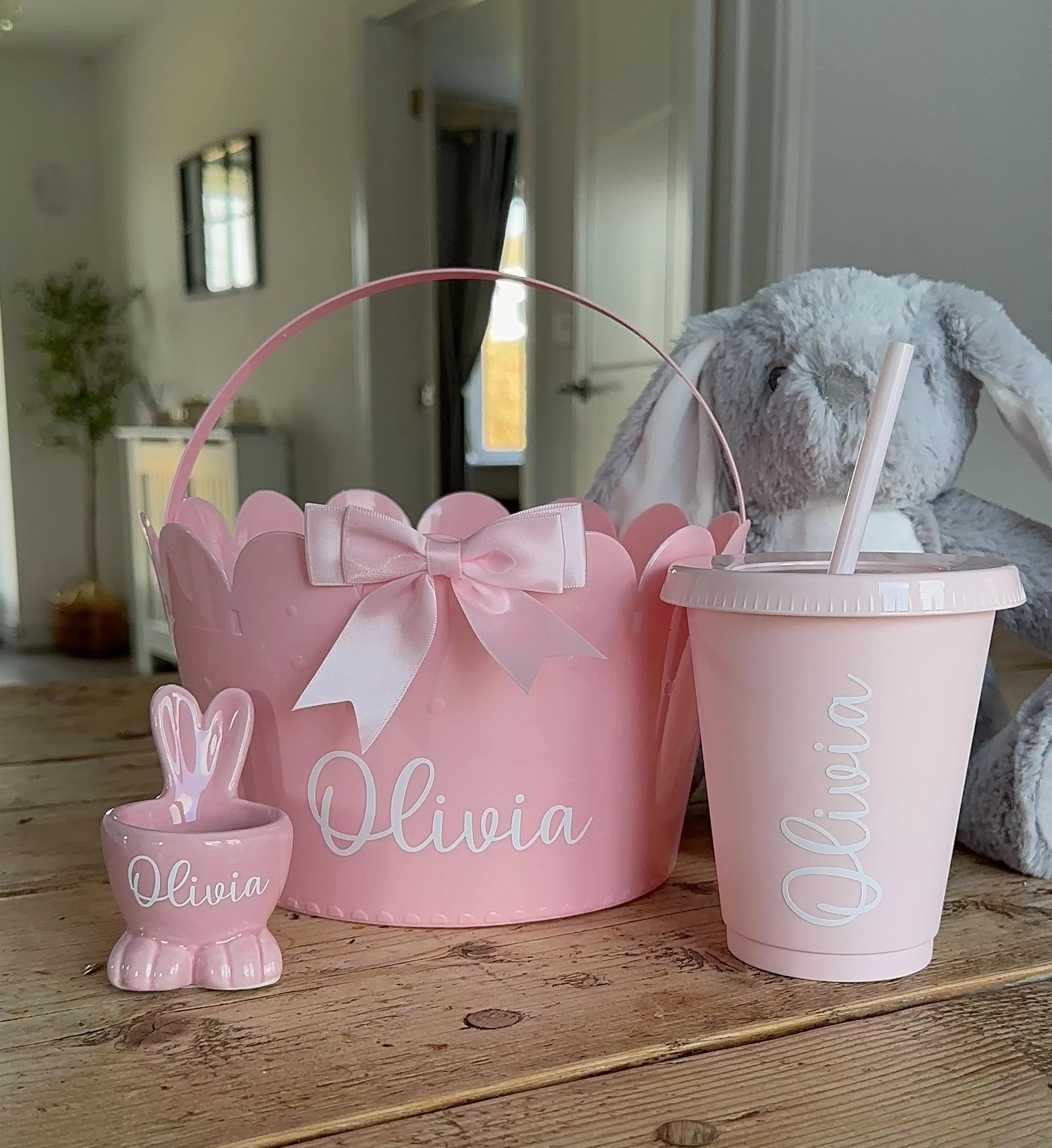 Personalised Easter Basket Bundle | Egg Cup | Cold Cup With Straw - Image 2